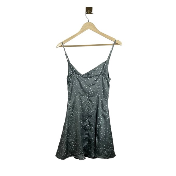 NWOT Lulus Spot in My Heart Polka Dot Satin Cowl Neck Mini Dress in Grey Size XS - Picture 8 of 17